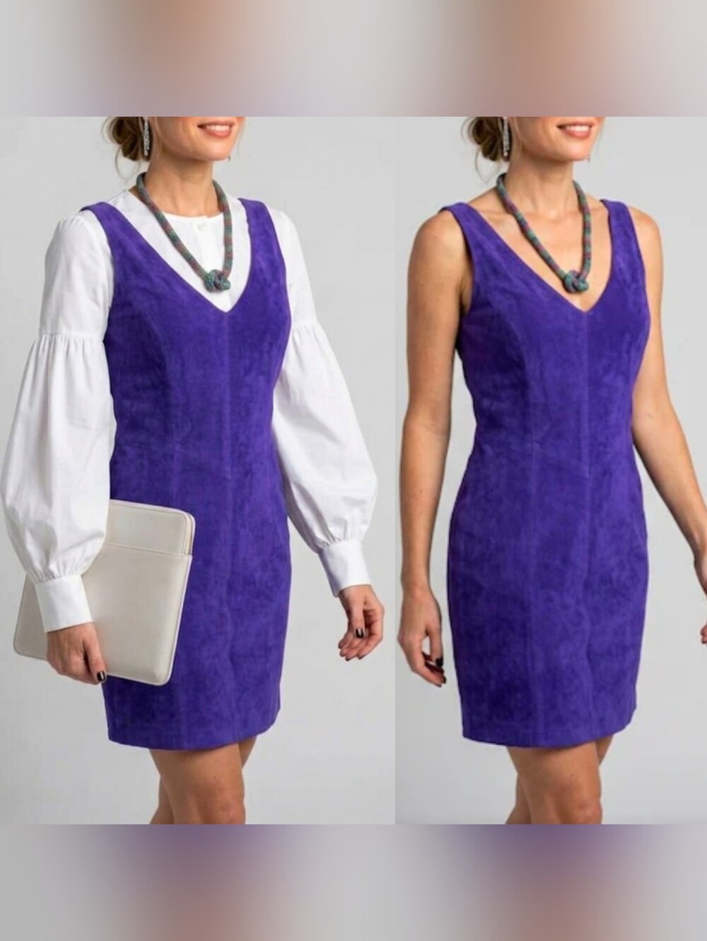 Vintage Wilsons Genuine Suede Leather Sleeveless Bodycone Dress Vest S Purple